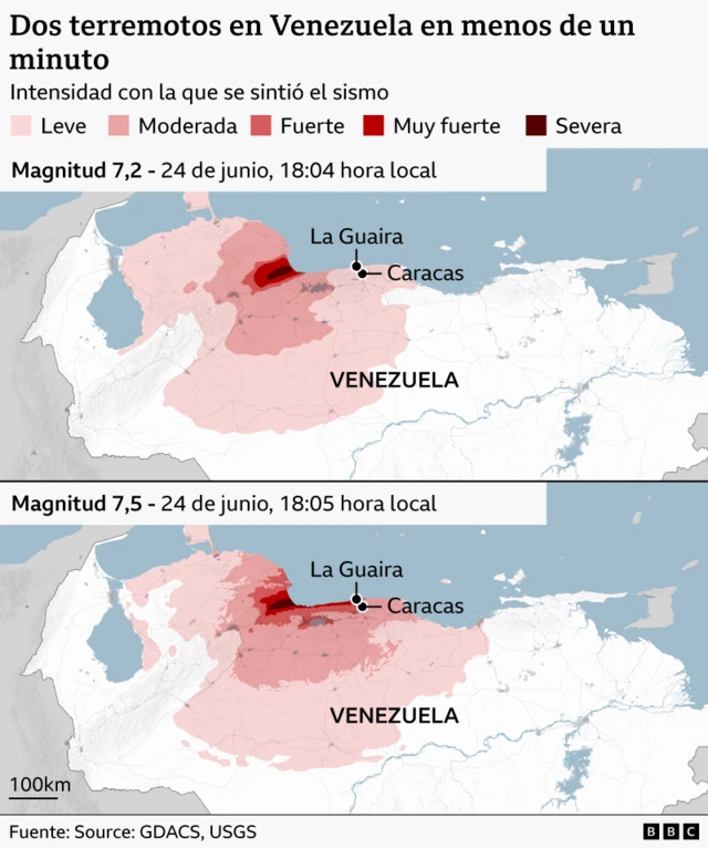 Mapa de ambos terremotos. 